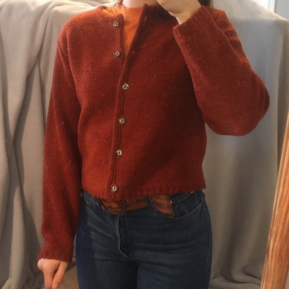 🍁 Vintage Burnt Orange Fuzzy Cropped Cardigan - Picture 7 of 13
